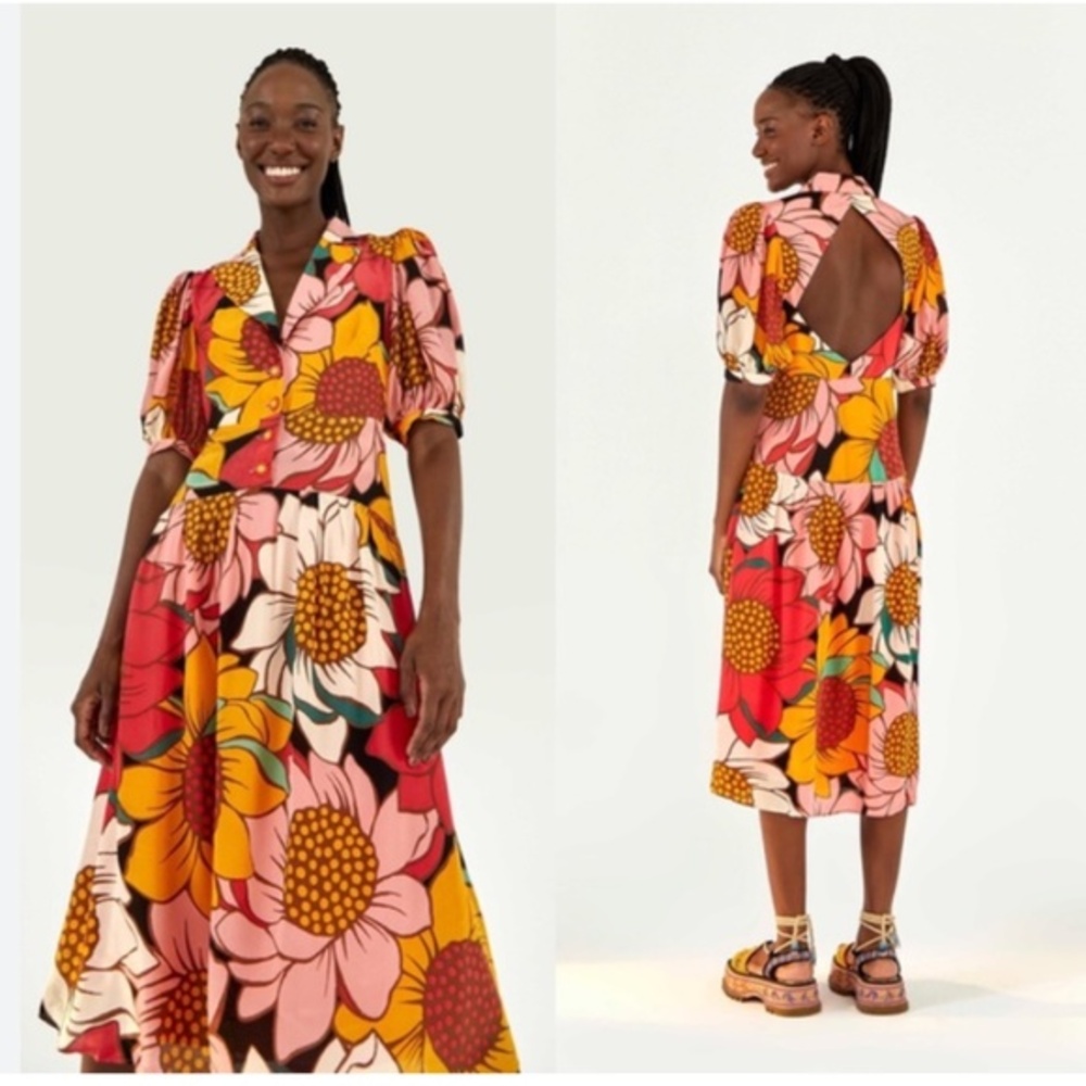 Farm Rio Colorful Sunflowers Midi Dress Size Small